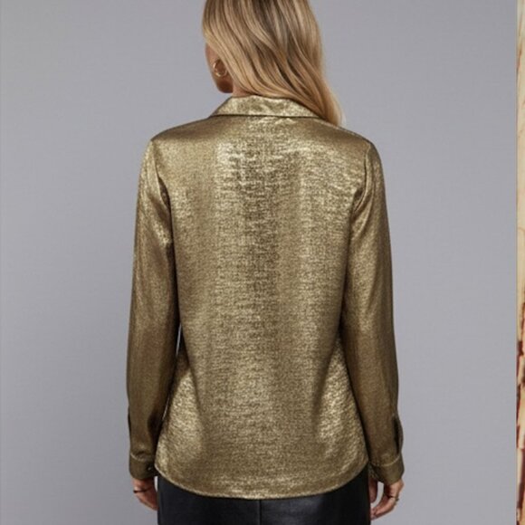Gold Button Down Blouse Shirt - Picture 4 of 10